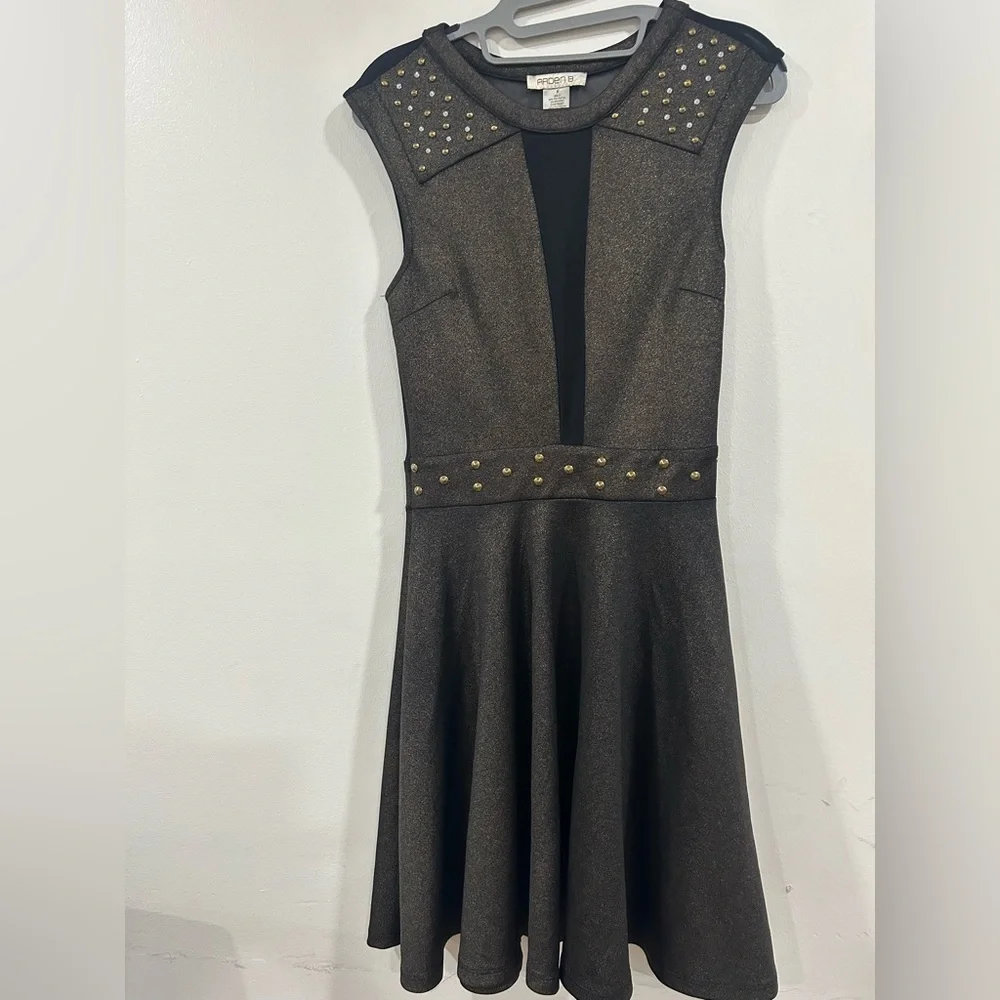 Arden B Black and Gold Studded Mini Dress size S - Picture 2 of 5